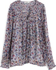 Madewell Smocked Split Crewneck Top