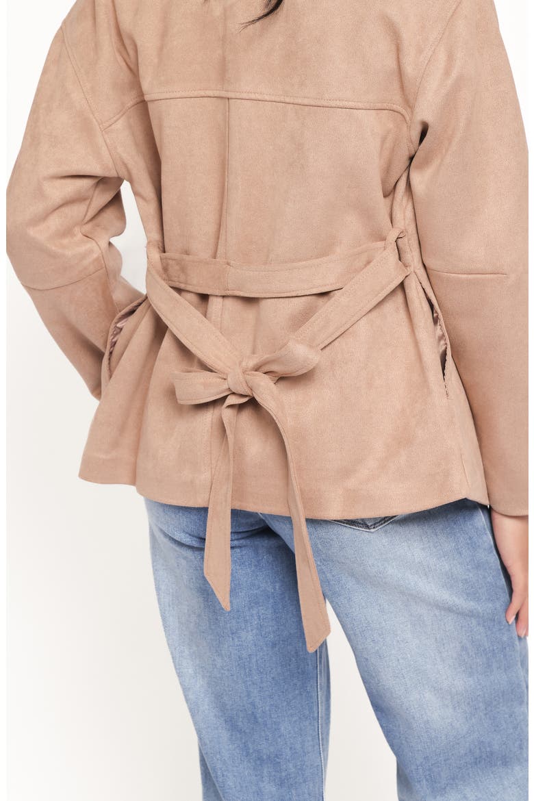 Nelly Crop Faux Suede Trench Coat, Alternate, color, MUSHROOM