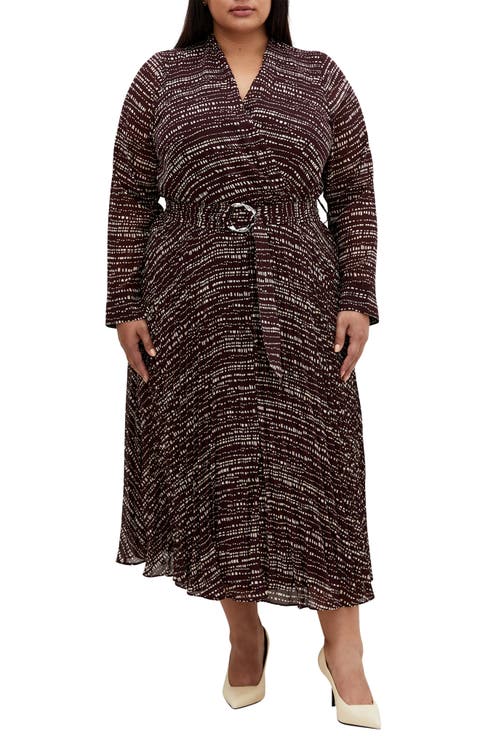 Angel Place Belted Long Sleeve Maxi Dress (Plus)