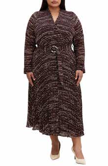 City Chic Angel Place Belted Long Sleeve Maxi Dress