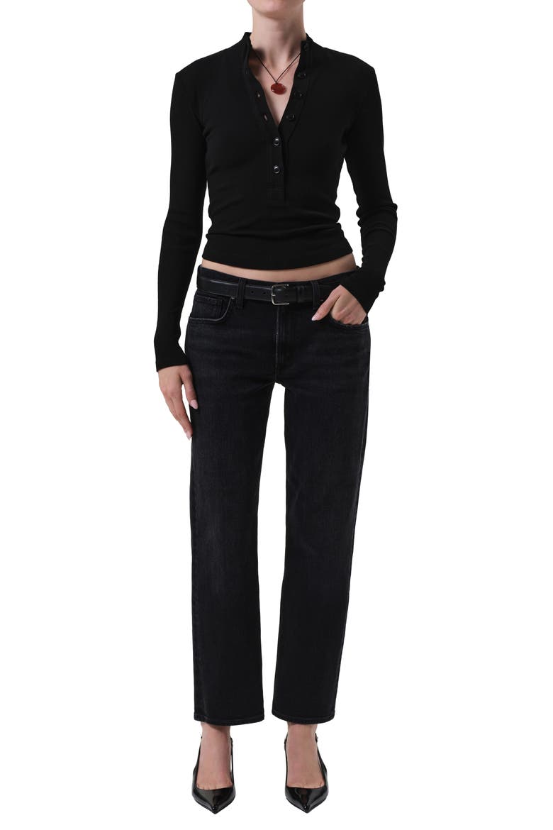 Sheena Long Sleeve Rib Polo, Alternate, color, BLACK