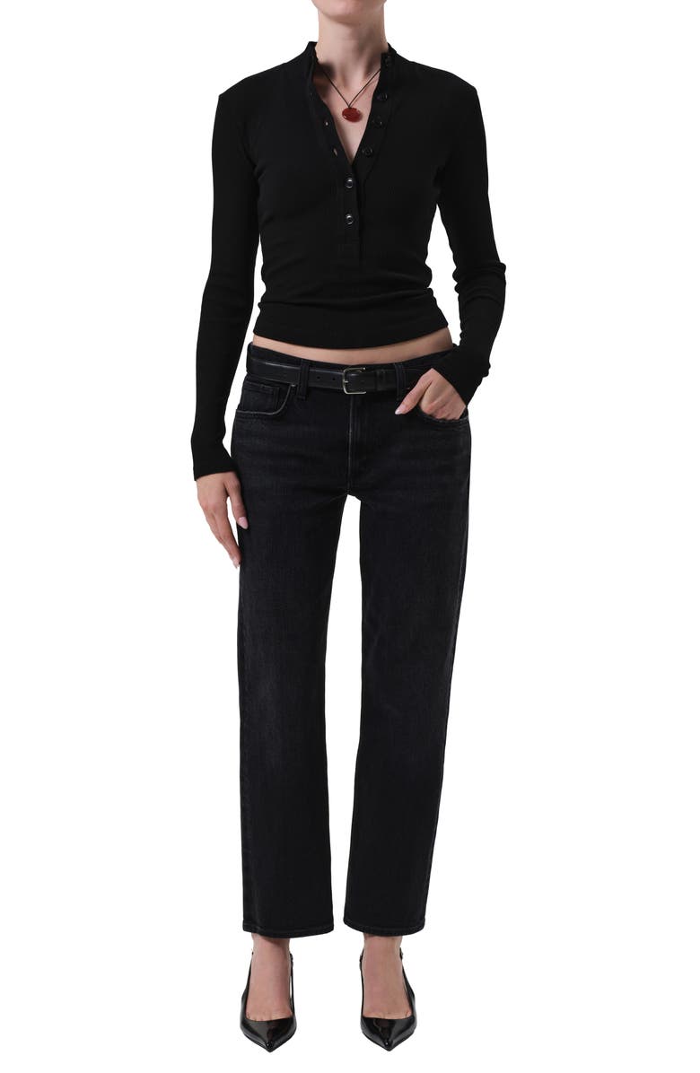 Citizens of Humanity Sheena Long Sleeve Rib Polo, Alternate, color, Black