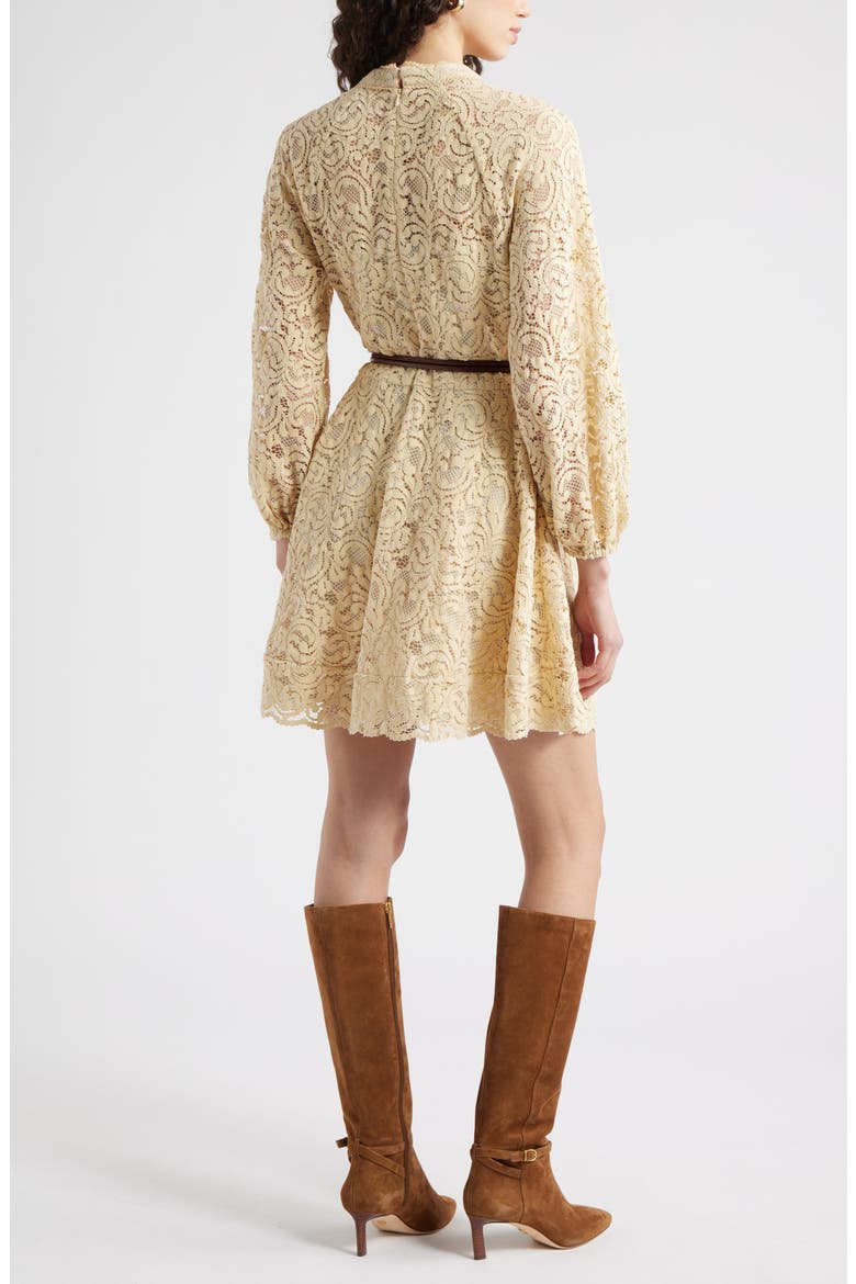 Long Sleeve Belted Lace Minidress, Alternate, color, TAN BISCOTTI
