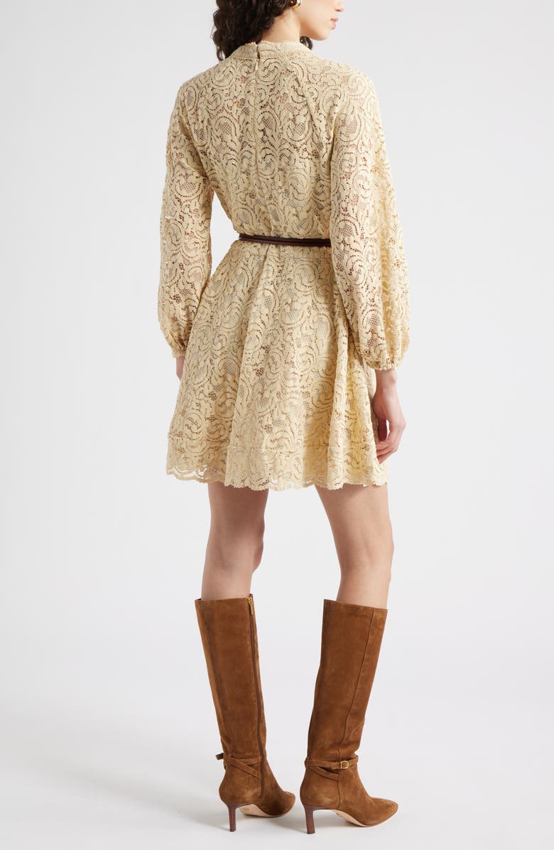Chelsea28 Long Sleeve Belted Lace Minidress, Alternate, color, Tan Biscotti