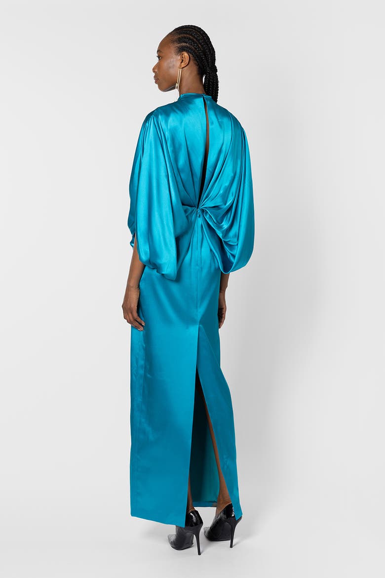 Rani Knot-Front Draped Maxi Dress, Alternate, color, Azure