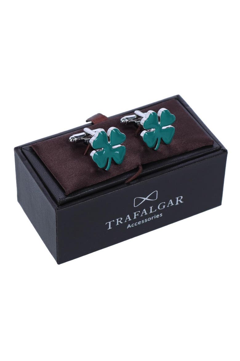 Shay Shamrock Novelty Cufflinks and Lapel Pin Set, Alternate, color, Green
