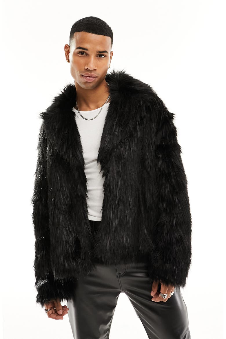 Faux Fur Jacket, Main, color, BLACK