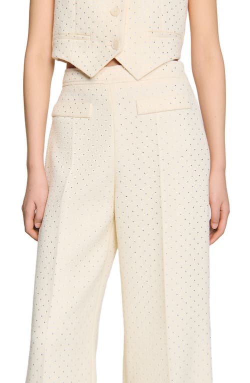Sandro Tweed Rhinestone-covered Trousers In Ecru