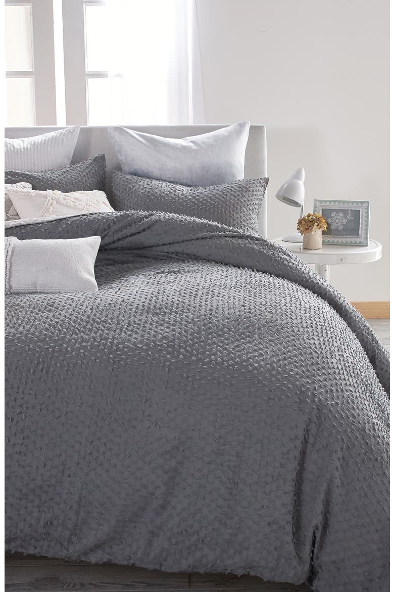 Dot Fringe Comforter & Sham Set, Main, color, CHARCOAL