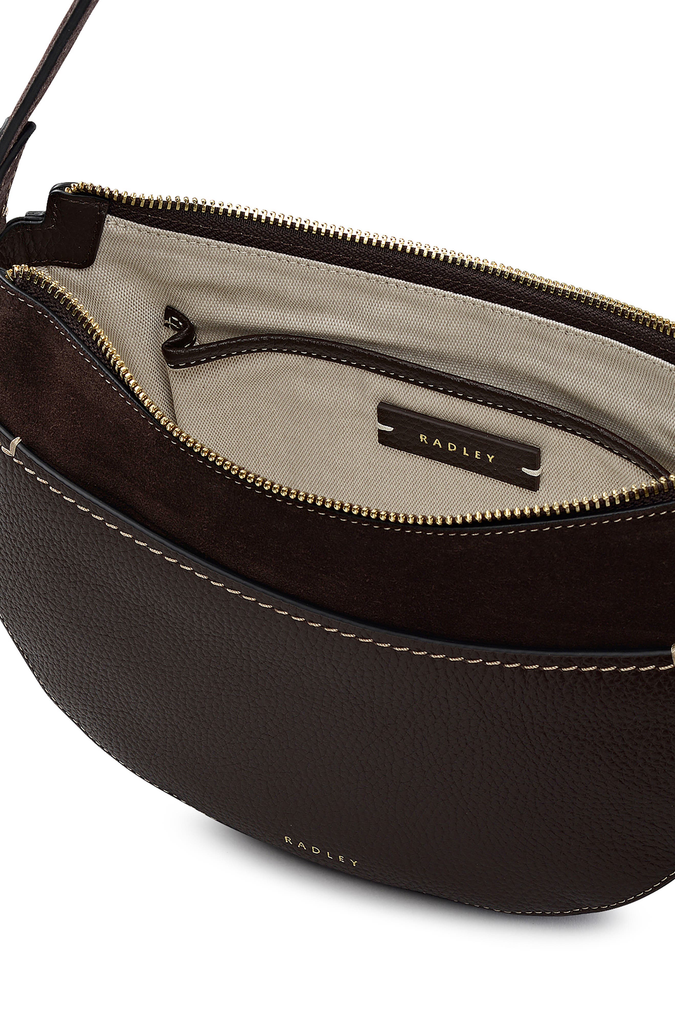 Radley Portland Way Small Zip Top Leather Shoulder Bag, Alternate, color, Dark Oak