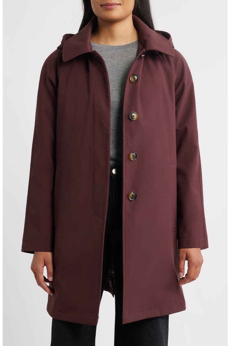 Heritage Bonded Trench Raincoat with Removable Hood, Alternate, color, BLACK CHERRY