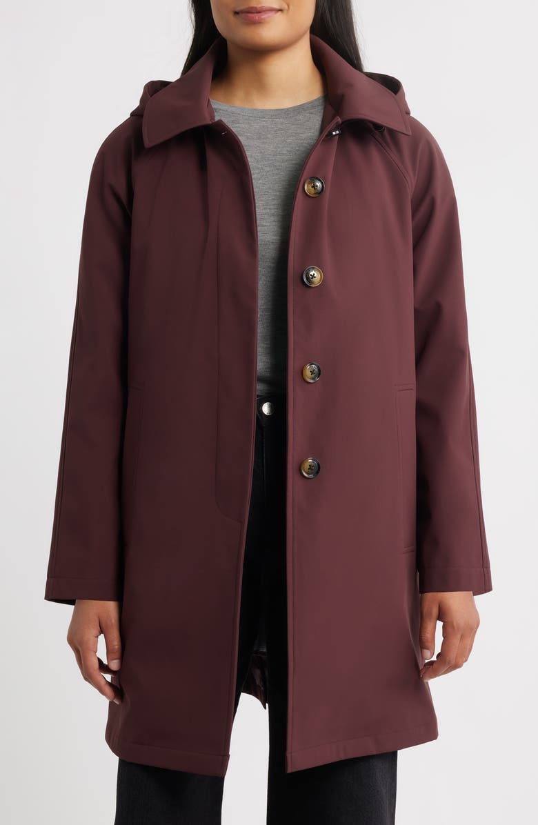London Fog Heritage Bonded Trench Raincoat with Removable Hood, Alternate, color, Black Cherry
