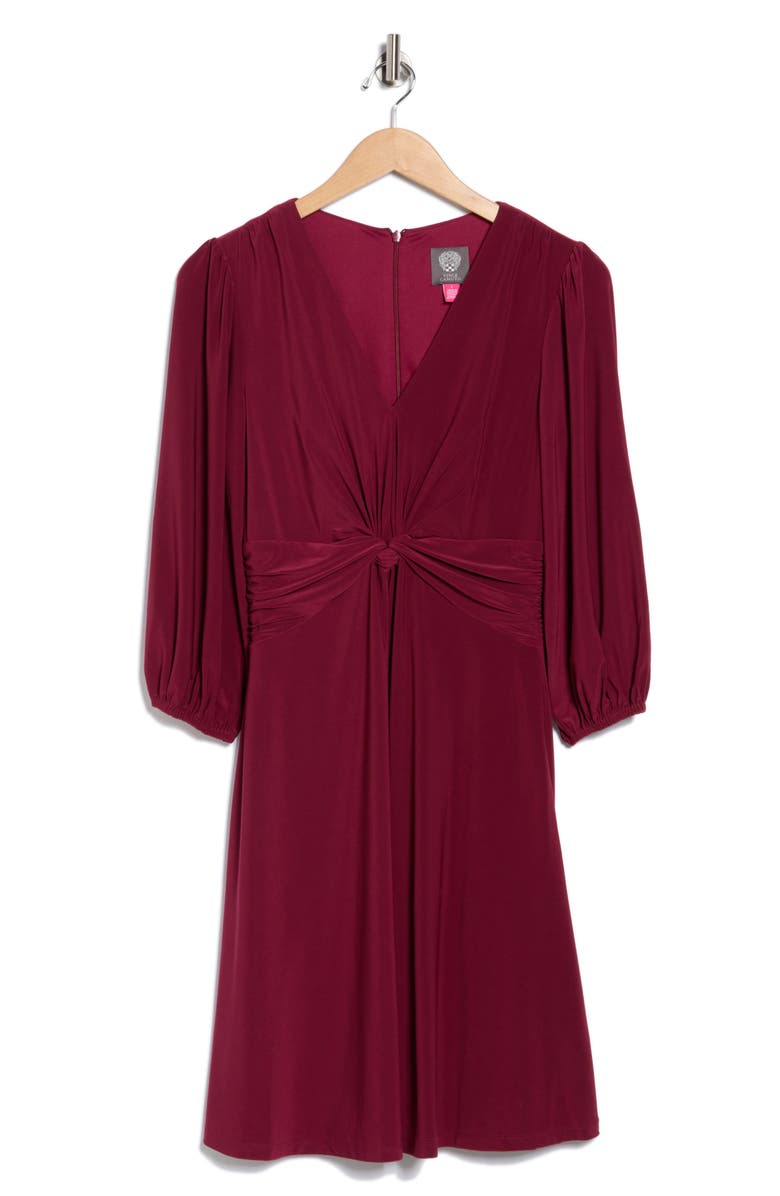 Vince Camuto Twist Front Balloon Sleeve Fit & Flare Dress, Alternate, color, Mulberry
