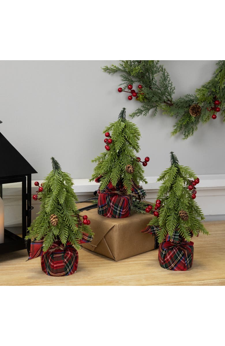 Northlight Mini Downswept Pine Artificial Christmas Trees with Pine Cones - 9" - Set of 3, Alternate, color, Green