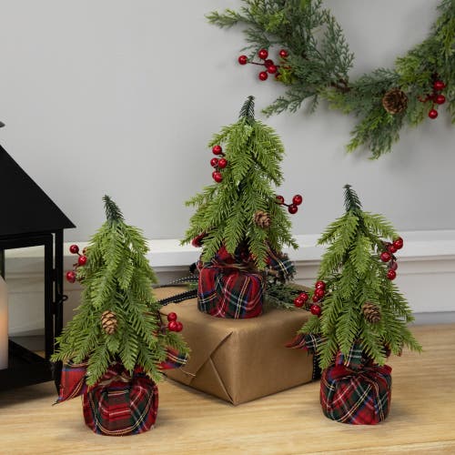 Northlight Mini Downswept Pine Artificial Christmas Trees With Pine Cones In Green