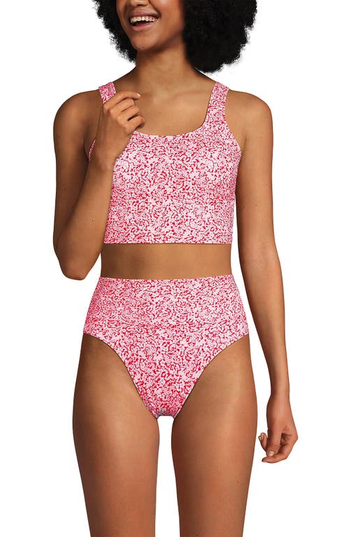 Lands' End Tugless Tankini Top And High Waisted Bottom Swimsuit Set In Coral Rose/white Ditsy Lilies