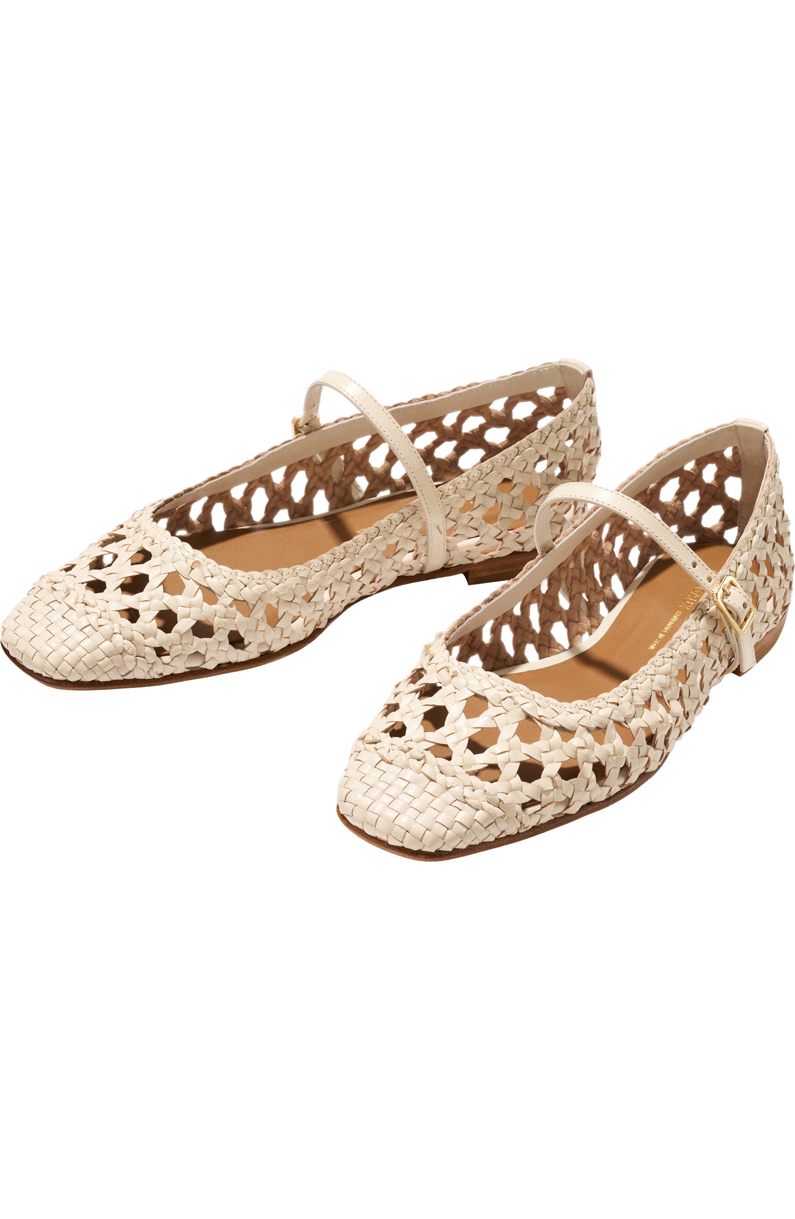 The Woven Fonteyn Jane Flats, Alternate, color, Ecru Leather