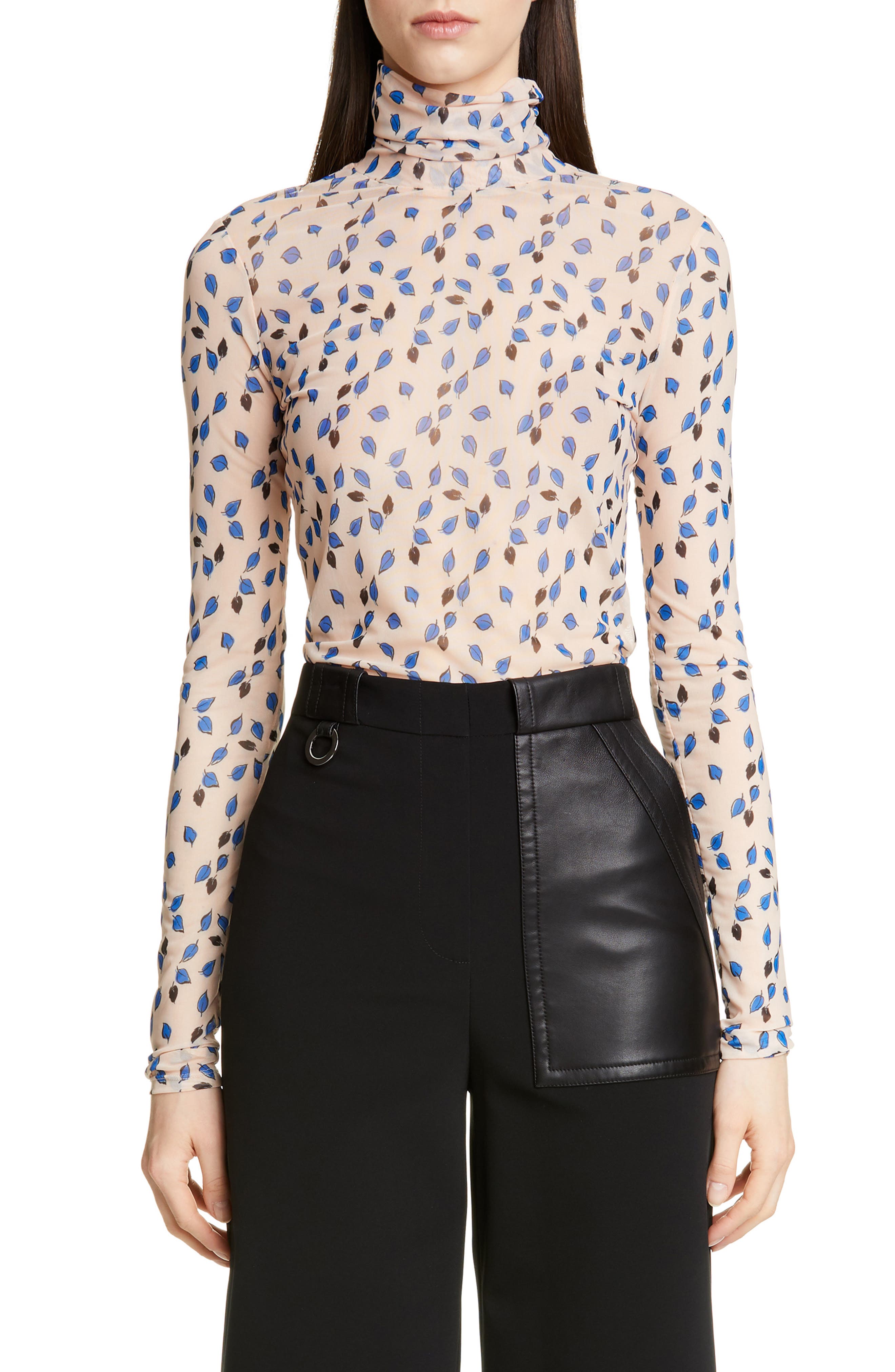 Yigal Azrouël Falling Leaf Print Mesh Top