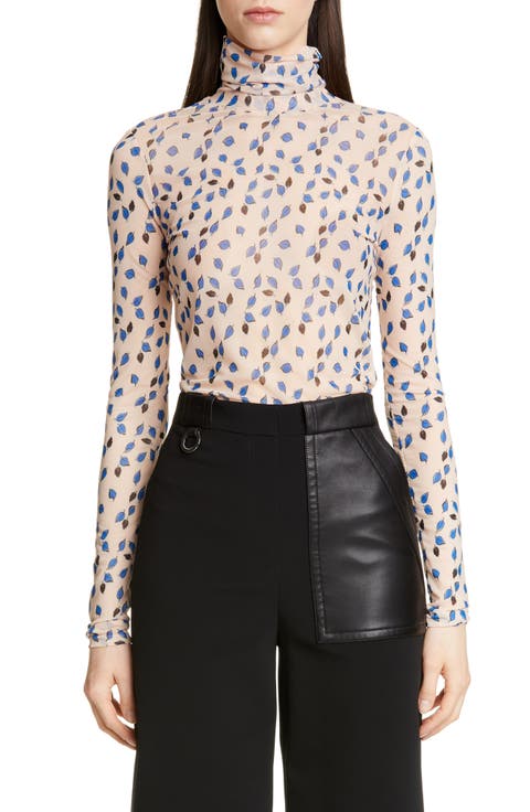 Falling Leaf Print Mesh Top