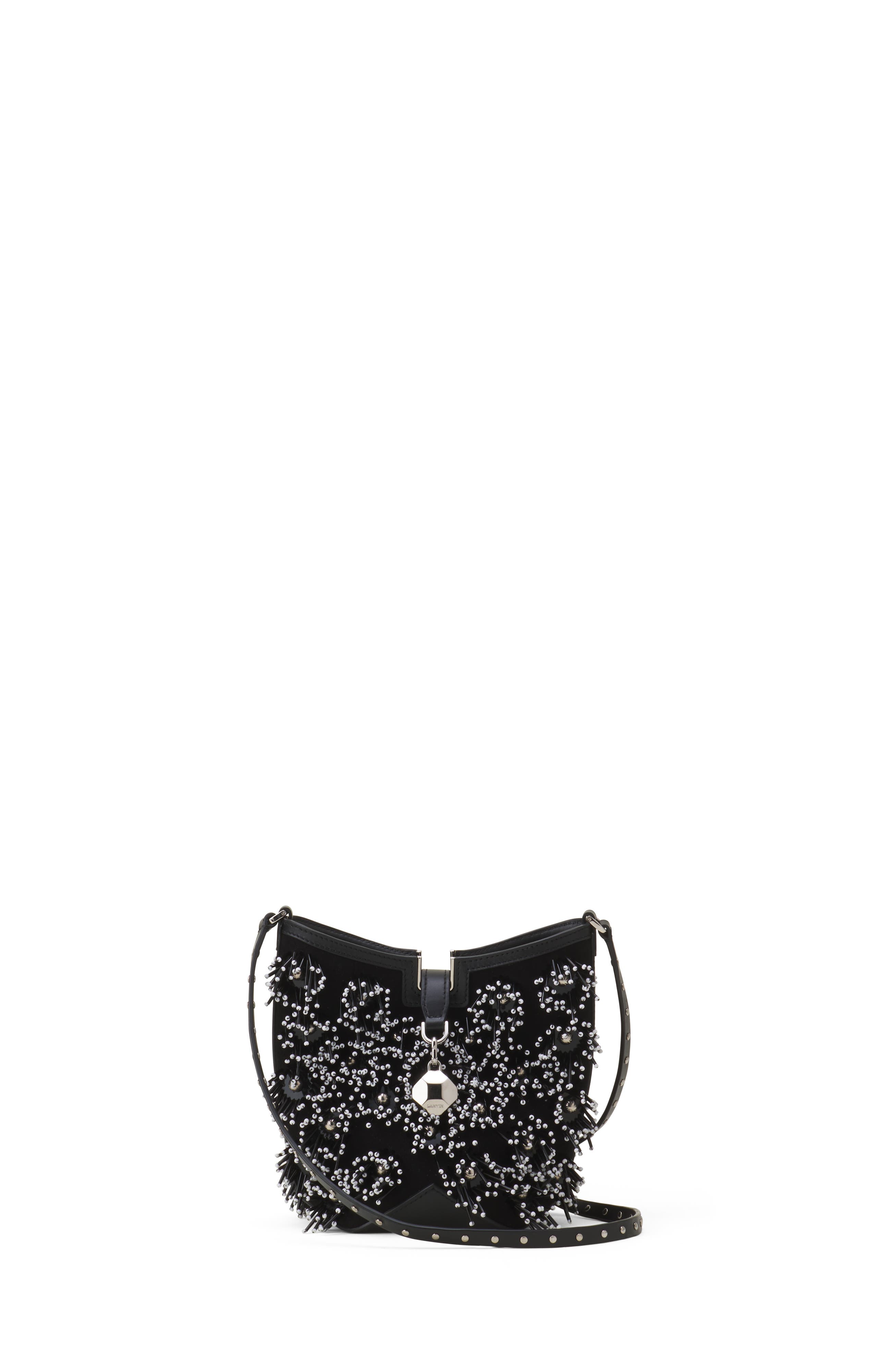 Catch By Lanvin Embroidered Leather Bucket Bag, Main, color, Black/Silver