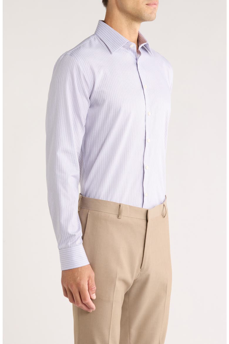 Trim Fit Stripe Premium Non-Iron Cotton Dress Shirt, Alternate, color, PURPLE ANTICA STRIPE
