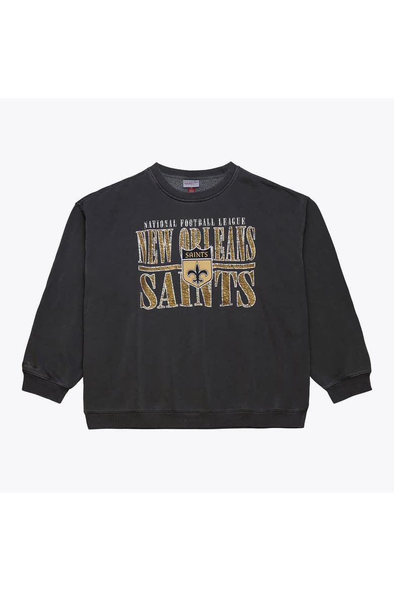Men's Mitchell & Ness  Black New Orleans Saints Downtown Crew Vintage Logo Sweatshirt, Main, color, Black