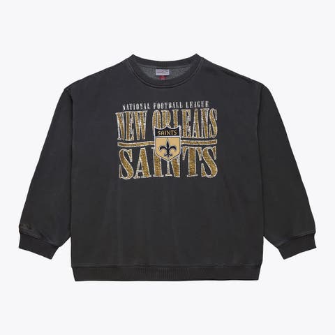 Men's Mitchell & Ness  Black New Orleans Saints Downtown Crew Vintage Logo Sweatshirt
