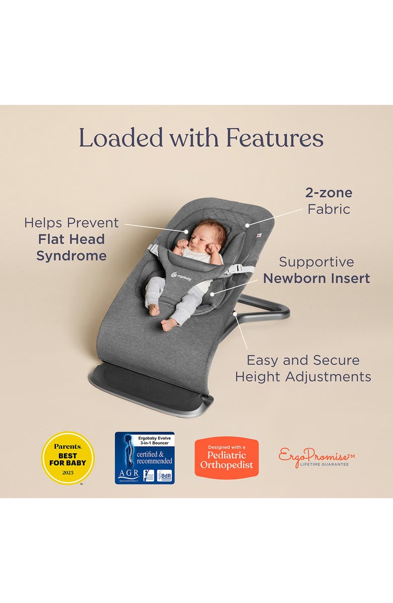 ERGObaby Evolve 3-in-1 Bouncer, Alternate, color, Charcoal Grey