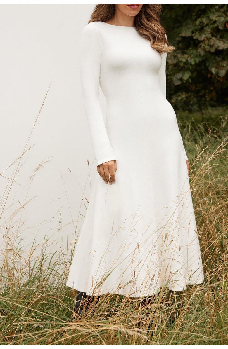 Karen Millen Knit Wool Look Full Skirt Midi Dress, Alternate, color, Ivory