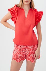 Trina Turk Augusto Ruffle Sleeve Organic Cotton Top