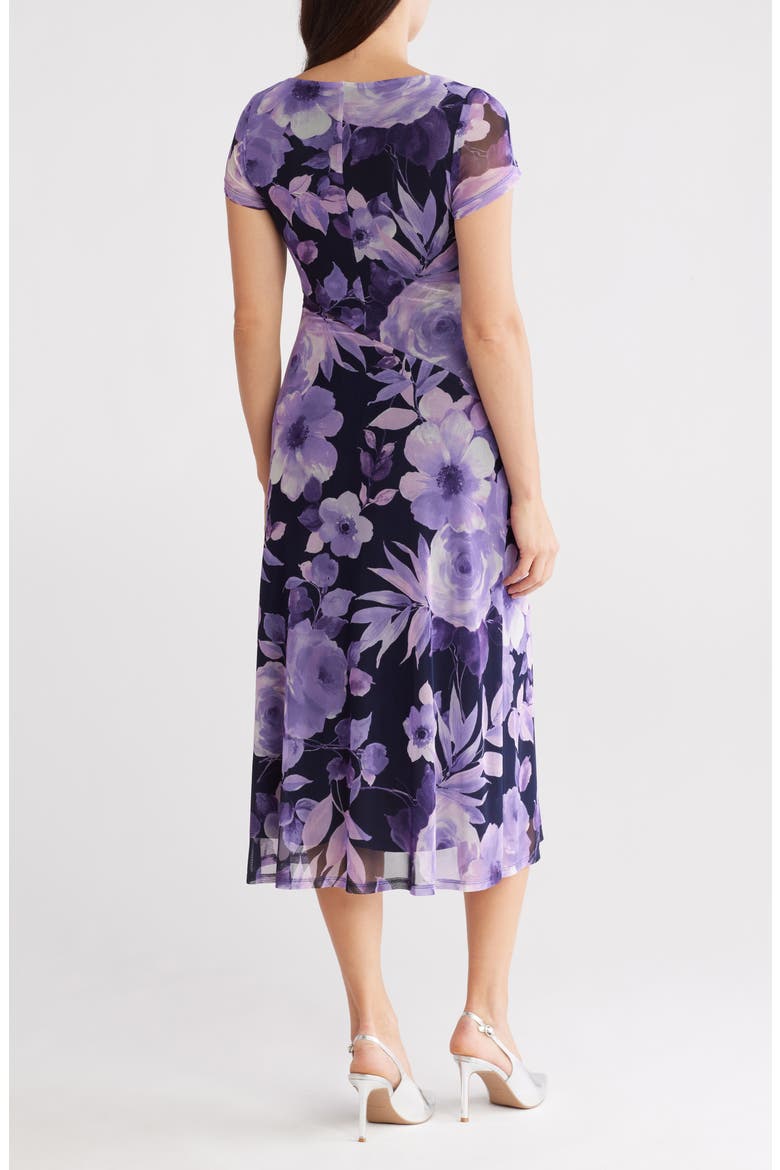 Cap Sleeve Mesh Midi Dress, Alternate, color, NAVY/LAVENDER