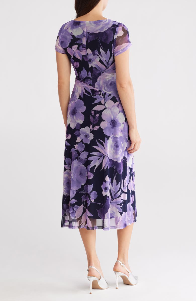 Connected Apparel Cap Sleeve Mesh Midi Dress, Alternate, color, Navy/Lavender