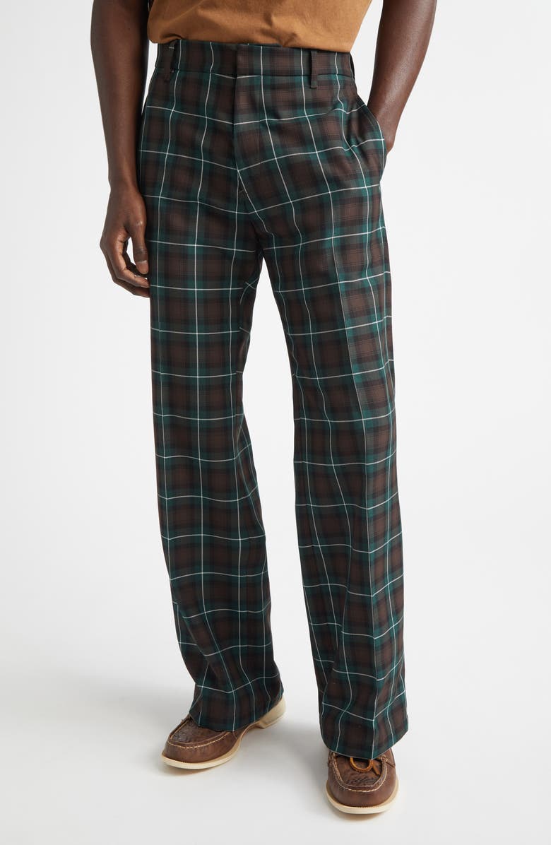 STOCKHOLM SURFBOARD CLUB Sune Plaid Bootcut Pants, Main, color, Green Check
