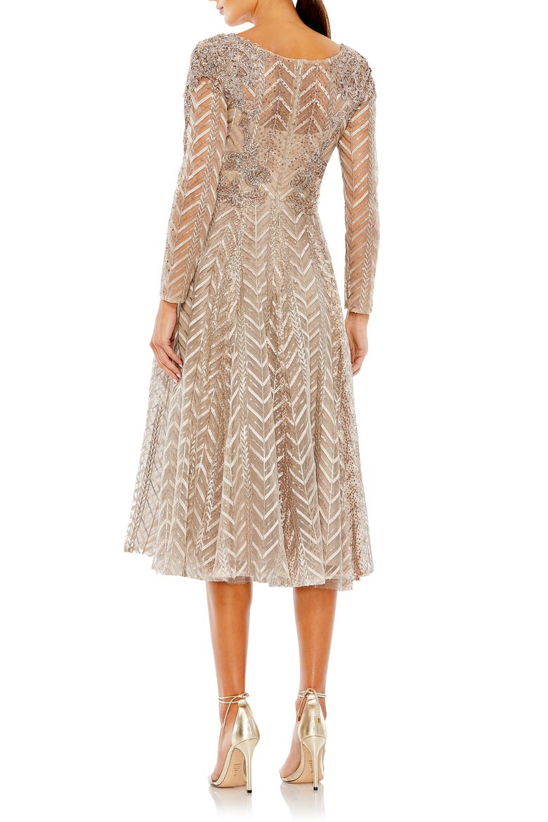 Embellished Long Sleeve Wrap Over Dress, Alternate, color, TAUPE