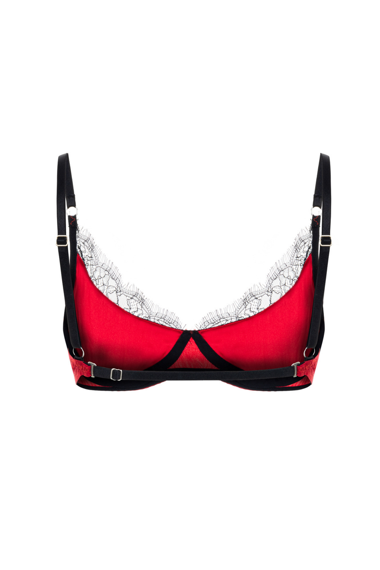 Hera Bra - Silk & Lace Underwire Balconette Bra, Alternate, color, Red