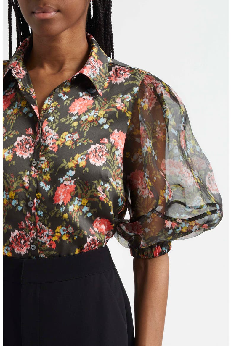 Impressionist Floral Puff Sleeve Button-Up Shirt, Alternate, color, LAVASTONE MULTI
