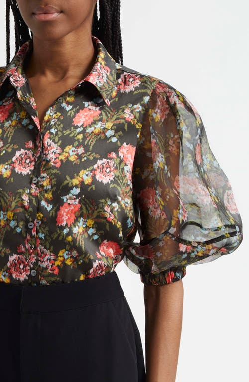 Cinq À Sept Karyn Floral Puff-sleeve Top In Lavastone Multi