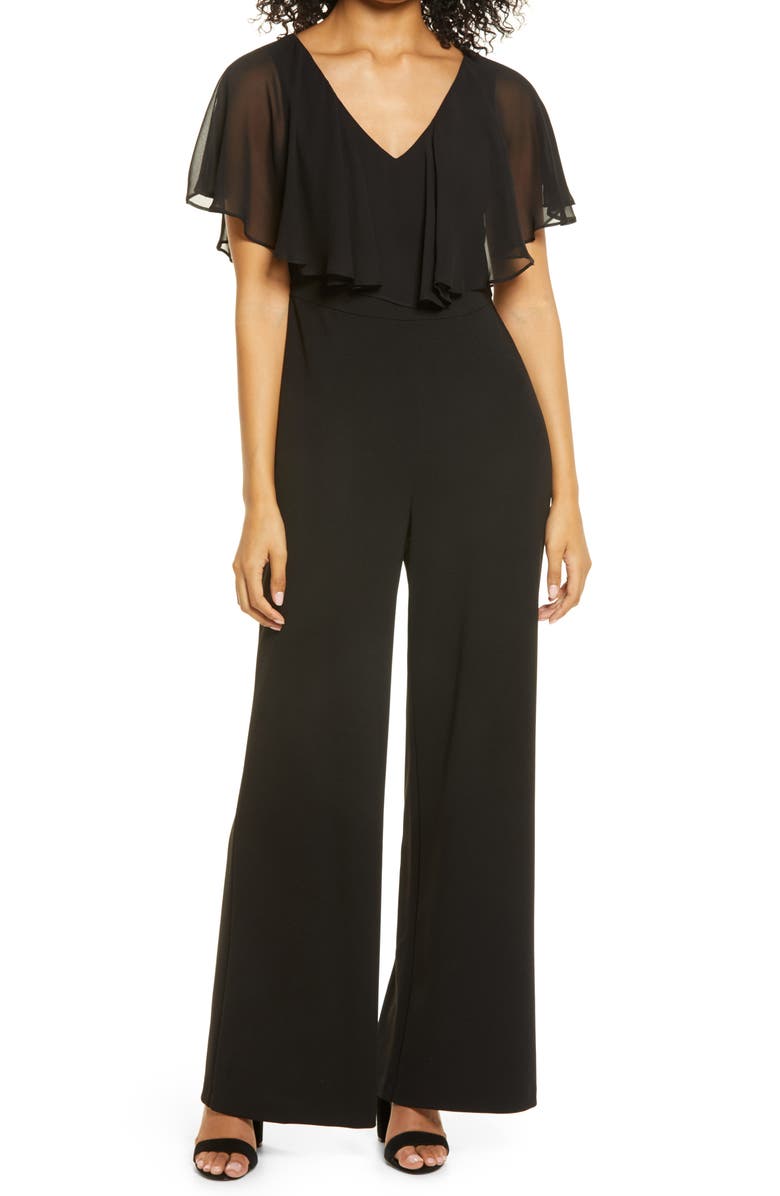 Connected Apparel Chiffon Cape Jumpsuit, Main, color, 