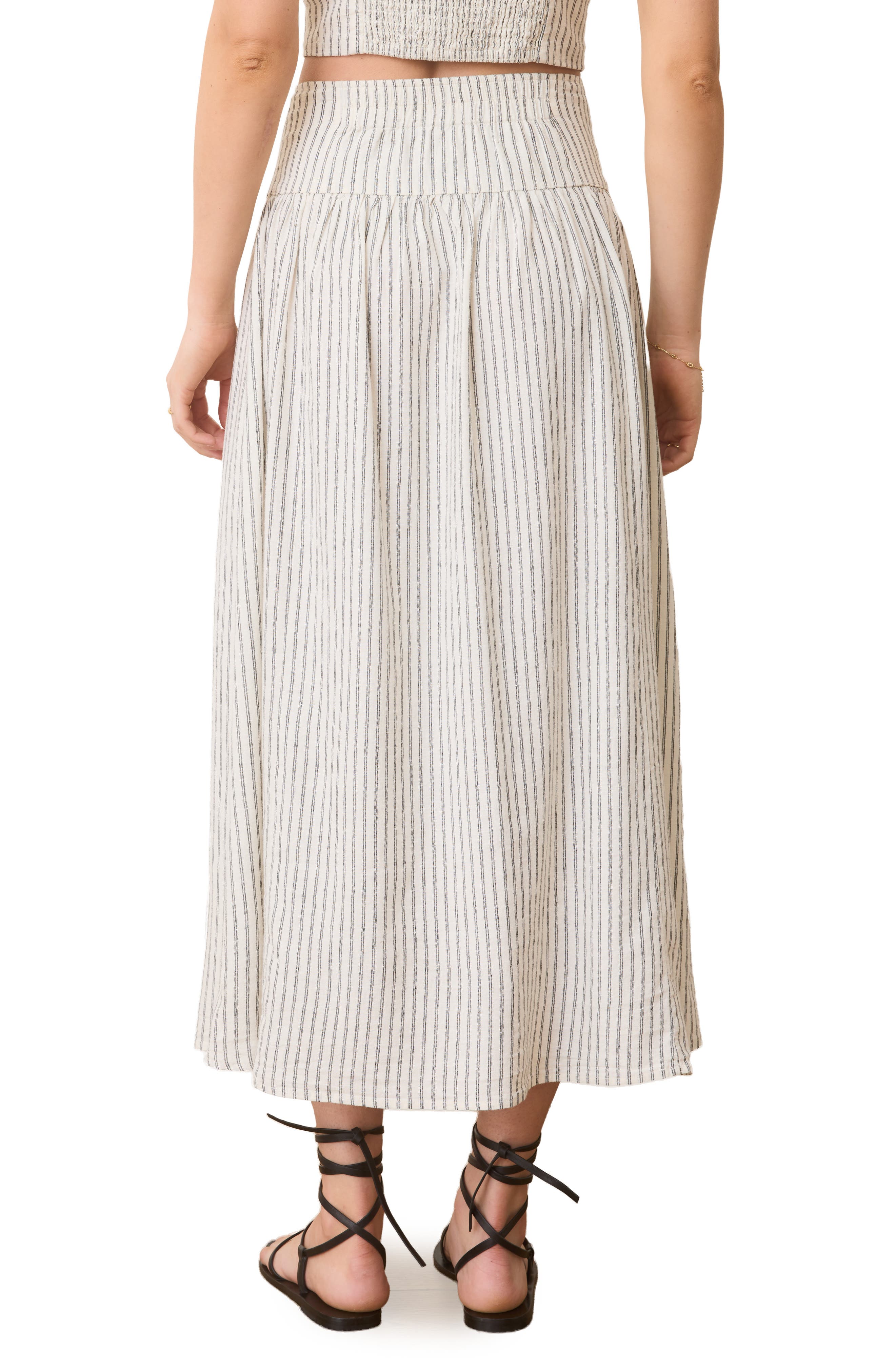 Jade Stripe Button Front Hemp Blend Midi Skirt - image 2