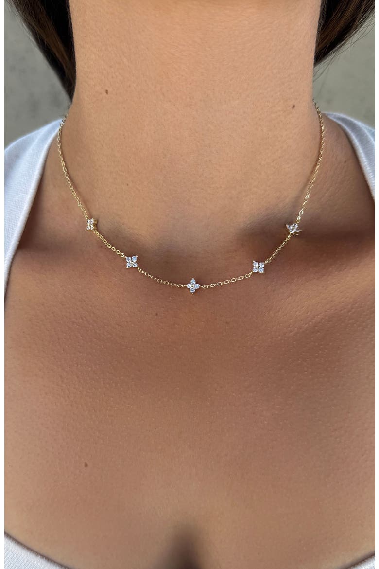 Cubic Zirconia Flower Station Necklace, Alternate, color, GOLD