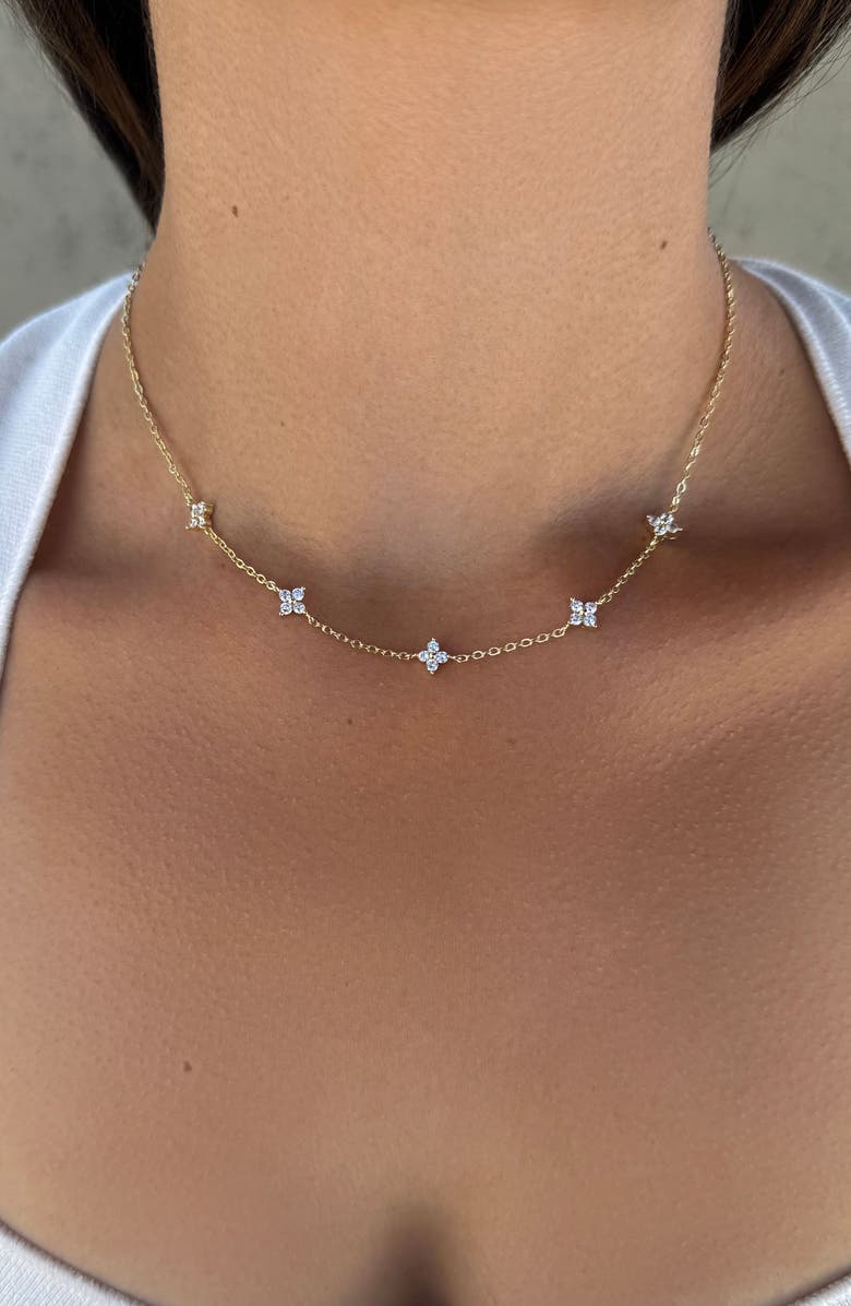 Adornia Cubic Zirconia Flower Station Necklace, Alternate, color, Gold