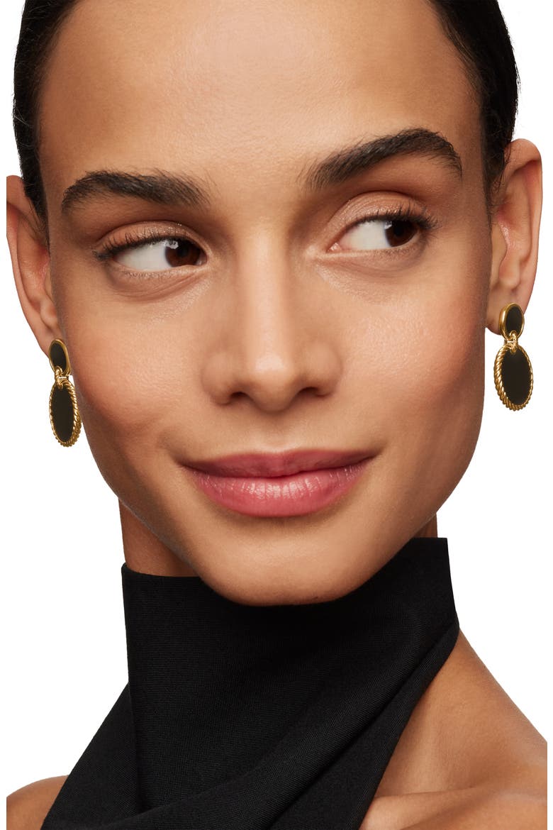 Elements Double Drop Earrings, Alternate, color, BLACK ONYX/ YELLOW GOLD