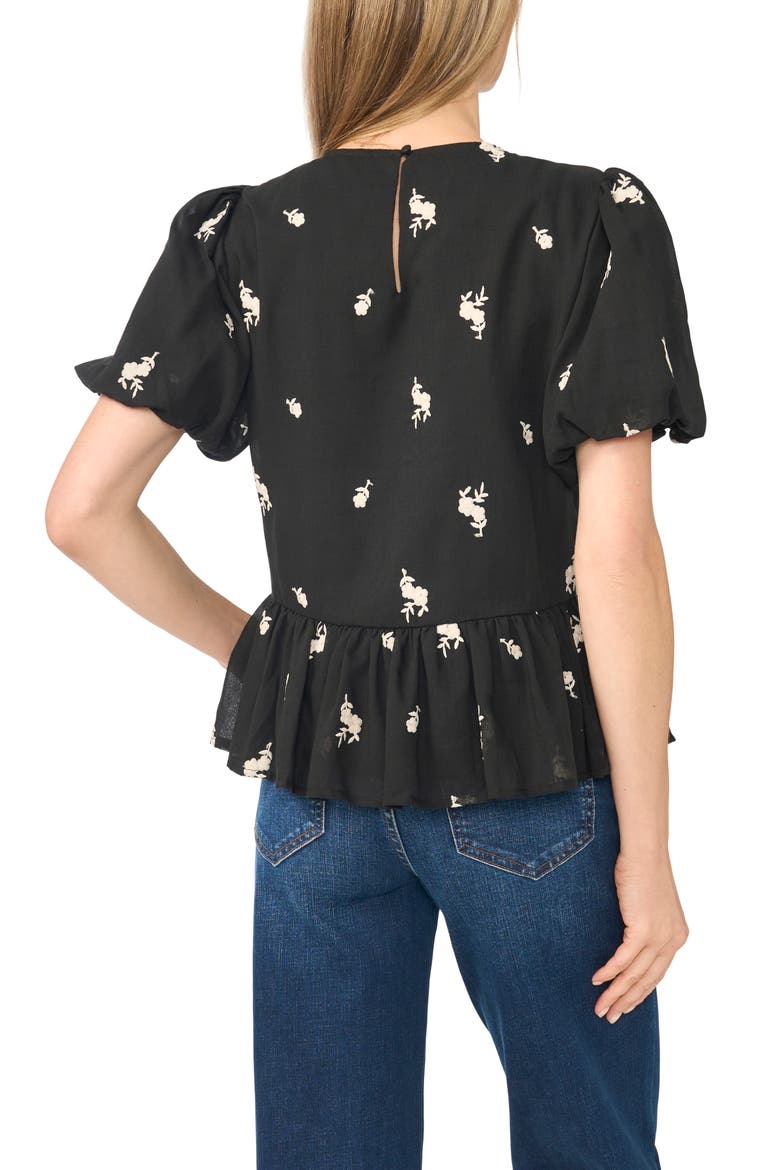 Puff Sleeve Ruffle Hem Top, Alternate, color, RICH BLACK