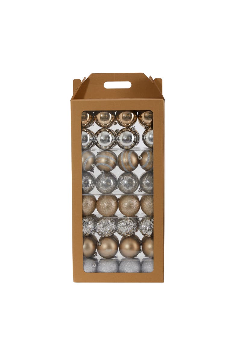 NEARLY NATURAL Holiday Shatterproof, Silver, 64 Count Christmas Tree Ornament Set, 80mm, Main, color, 