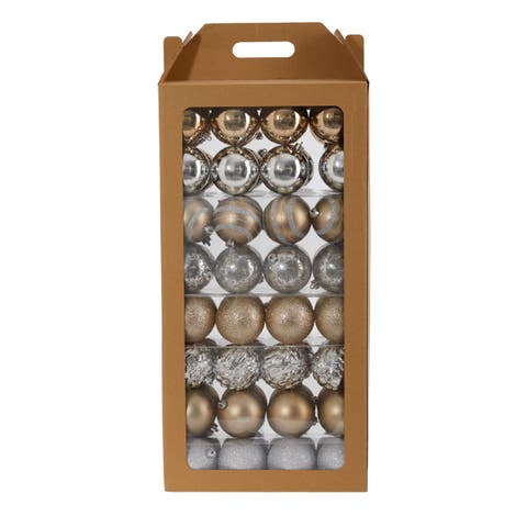Holiday Shatterproof, Silver, 64 Count Christmas Tree Ornament Set, 80mm