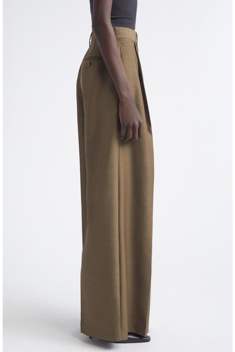 Laurence Pleated Wool & Silk Wide Leg Trousers, Alternate, color, OLIVE