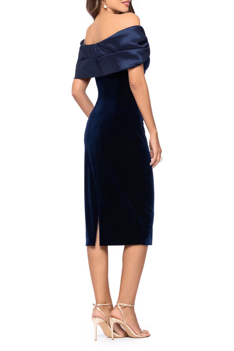Off the Shoulder Velvet & Taffeta Midi Dress, Alternate, color, NAVY