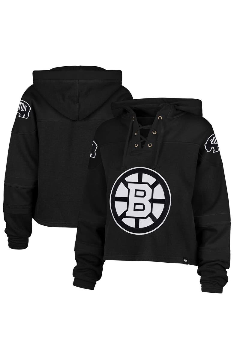 '47 Women's '47  Black Boston Bruins Cropped Lacer Hoodie, Main, color, Black