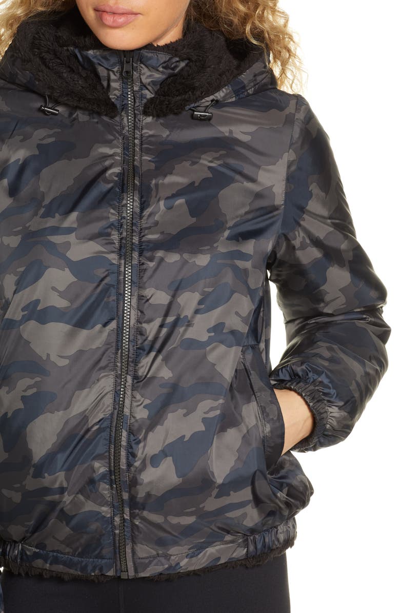 Zella Reversible Faux Shearling Puffer Jacket, Alternate, color, 