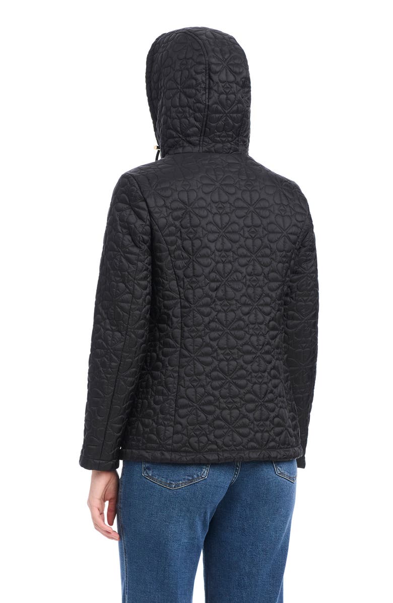 Kate Spade New York water resistant hooded floral quilted short jacket, Alternate, color, Black